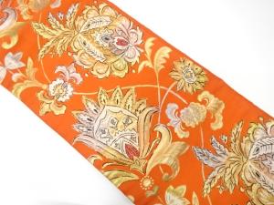 アンティーク　花更紗模様織り出し名古屋帯（着用可）